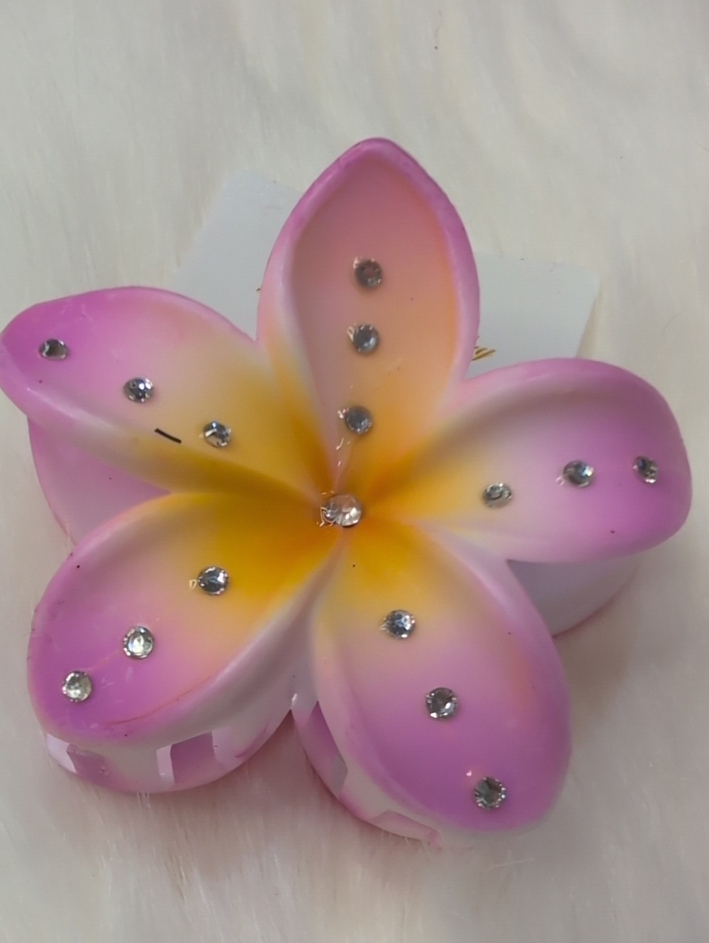 Pink & Yellow Rhinestone Plumeria Hair Clip